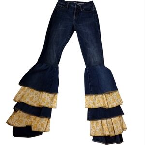 Old Navy Jeans Curvy Profile Yellow Ruffled Flared Bottoms Jr 00